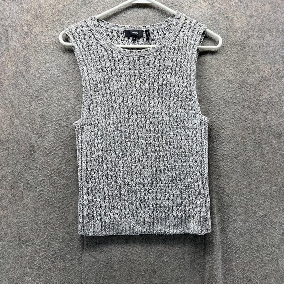 Theory Sweater Womens Medium Gray Marled Sleeveless Knit Tank Top Viscose Blend - Picture 1 of 9